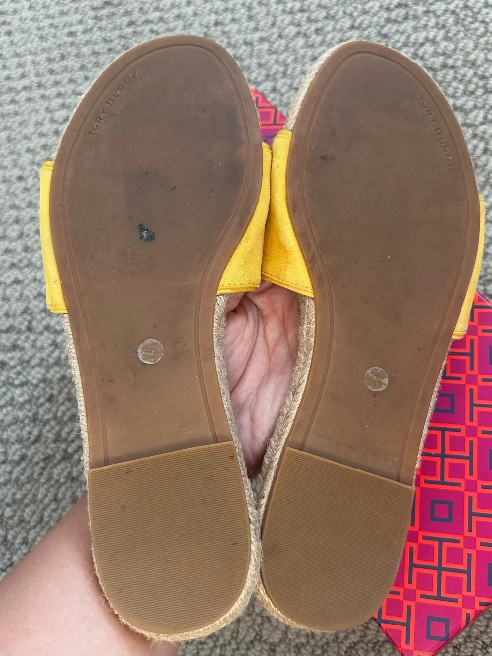 Tory Burch Yellow Suede Benton Espadrille Slide Sandals Size 7.5